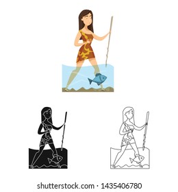 Vector design of woman and neanderthal logo. Set of woman and fish stock symbol for web. Vector design of woman and neanderthal logo. Set of woman and fish stock symbol for web.