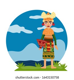 Vector design of Woman performing Bali dance of Indonesia