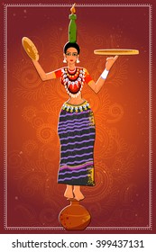 Vector design of woman performing Hojagiri folk dance of Tripura, India