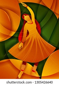 Vector design of woman performing Kathak classical dance of Northern India