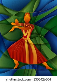 Vector design of woman performing Kuchipudi classical dance of Andhra Pradesh, India