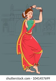 Vector design of woman performing Lavani folk dance of Maharashtra, India