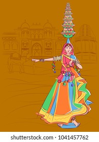 Vector Design Of Woman Performing Matki Folk Dance Of Madhya Pradesh, India