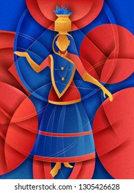 Vector Design Of Woman Performing Matki Folk Dance Of Madhya Pradesh, India