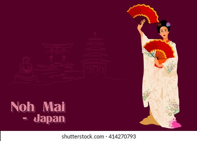 Vector design of Woman performing Noh Mai dance of Japan