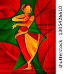 Vector design of woman performing Odissi classical dance of Odisha, India
