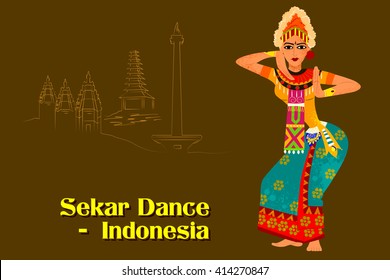 Vector design of Woman performing Sekar dance of Indonesia