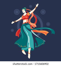 Vector design of woman playing garba dance for Dussehra Dandiya night during Navratri