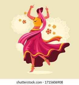 Vector design of woman playing garba dance for Dussehra Dandiya night during Navratri