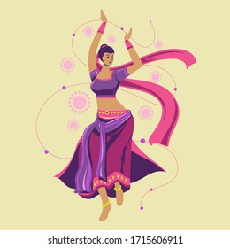 Vector design of woman playing garba dance for Dussehra Dandiya night during Navratri