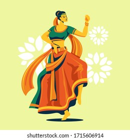 Vector design of woman playing garba dance for Dussehra Dandiya night during Navratri