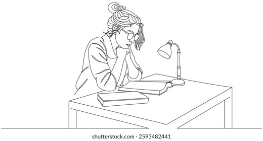 vector design of woman reading book in light of lamp