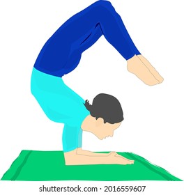 vector design of a women doing yoga on a green mound