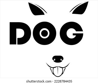 vector design of a word that reads DOG where the letters O and G are designed or modified in such a way that it looks like a dog's face