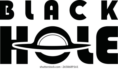 A vector design of the words "BLACK HOLE", representing a black hole using dark-toned typography and logo design.