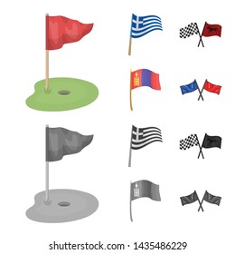 Vector design of world and flag logo. Collection of world and ribbon stock symbol for web.