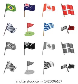 Vector design of world and flag sign. Set of world and ribbon stock symbol for web.