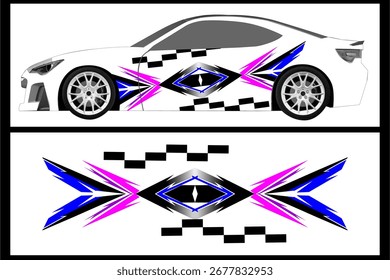 Coche del abrigo del diseño del Vector, coche de la marca, coche de la etiqueta engomada, con los patrones únicos de la línea y los colores brillantes
