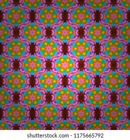 Vector. Design wrapping and gift paper, greeting cards, banner and posters design. Doodles orange, pink and blue on colors. Seamless pattern Print. Fashionable fabric pattern.