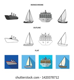 Vector design of yacht and ship icon. Set of yacht and cruise vector icon for stock.