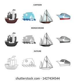 Vector design of yacht and ship icon. Set of yacht and cruise stock vector illustration.