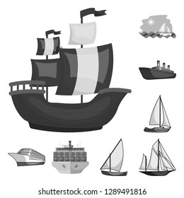 Vector design of yacht and ship logo. Collection of yacht and cruise stock symbol for web.