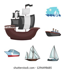 Vector design of yacht and ship sign. Set of yacht and cruise stock vector illustration.