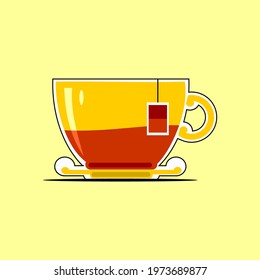 vector design of a yellow cup of tea and hanging tea, art, illustration