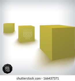 Vector design. Yellow edition of a 3d abstract geometric scalable eps10 row composition of golden cubes in a clean white space for infographics, webdesign or for brochure print illustration