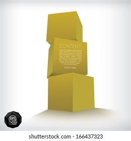 Vector design. Yellow gold edition of a cool abstract geometric scalable 3d composition concept of three cubes for navigation, display, website or infographics, and brochure eps10 illustration 