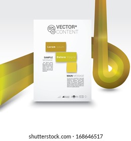 Vector Design. Yellow Gold Lines Edition Of A4 Format Scalable Eps10 Brochure Graphics For Template Or Layout Design With Corporate Stripes For Web Site, Print, Inforgraphics Or Other Media. 