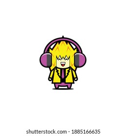 Vector design of yellow haired male mascot listening to music