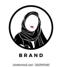 vector design of young woman wearing trend hijab. illustration design with circle frame.