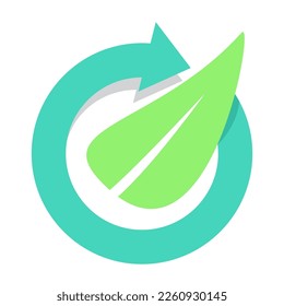 Vector design for zero waste concept with symbolic of cycling arrow and leaf, flat colors