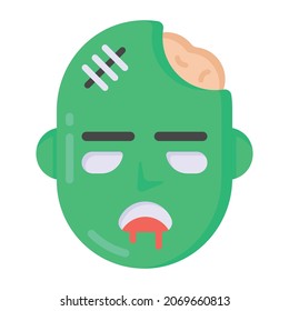 Un diseño vectorial de un diseño de icono de cara zombie y aterrador 