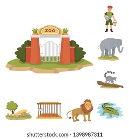 Vector Design Of Zoo  And Park Logo. Set Of Zoo  And Animal Vector Icon For Stock.