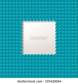 Vector design.Centered of a cool abstract geometric scalable 3d composition concept of placeholder element with a blue  minimalist mosaic tile background 