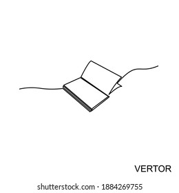 Vector design.Continuous one line drawing open book with flying pages. Vector illustration education supplies back to school theme.