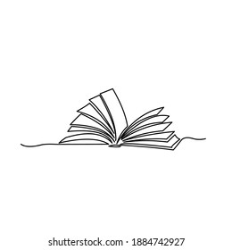 Vector design.Continuous one line drawing open book with flying pages. Vector illustration education supplies back to school theme.