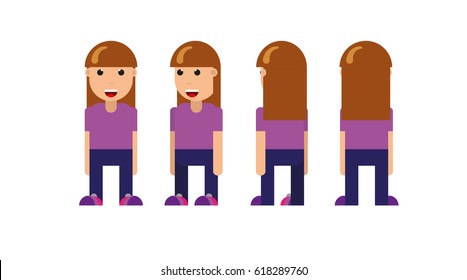 Vector designed caracter of a girl from different sides