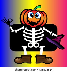 Vector designed character pumpkin. Bone x-ray on halloween.