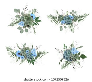 Vector designer elements set collection of green eucalyptus, art foliage natural leaves herbs in watercolor style. Decorative beauty elegant illustration for design