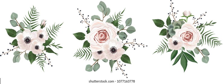 Vector designer elements set collection of green eucalyptus, art foliage natural leaves herbs in watercolor style. Decorative beauty elegant illustration for design