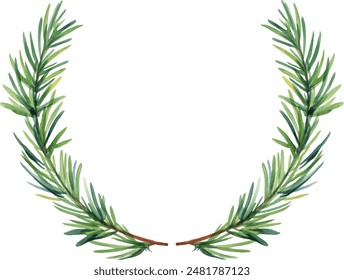Vector designer elements set collection of green natural forest pine christmas tree needles branches greenery hand drawn in watercolor style. Decorative winter seasonal editable, isolated art bundle