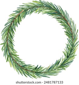 Vector designer elements set collection of green natural forest pine christmas tree needles branches greenery hand drawn in watercolor style. Decorative winter seasonal editable, isolated art bundle