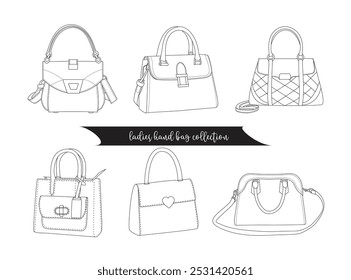 Vector diseñador damas bolso silueta y línea art.one línea dibujo ilustración.