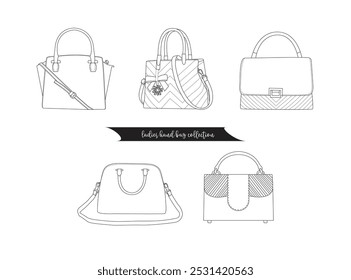 Vector designer ladies handbag silhouette and line art.one line drawing illustration.