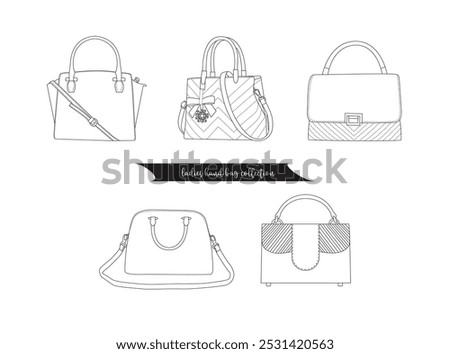 Vector designer ladies handbag silhouette and line art.one line drawing illustration.