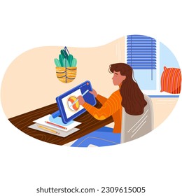 Vector designer work on graphic tablet cartoon