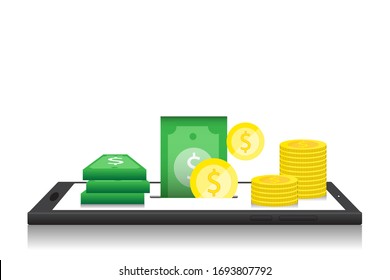 Vector design.Mobile banking.money dollars on mobilephone.shopping online internet payment.vector eps.10